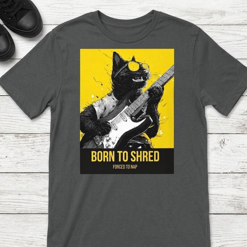 Born To Shred Forced To Nap black cat guitar t-shirt - rock music lover gift