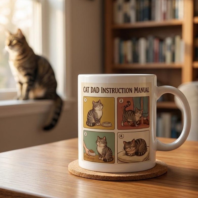 Cat Dad Instruction Manual tabby cat mug - funny Father's Day gift for cat dads (11oz / 15oz)