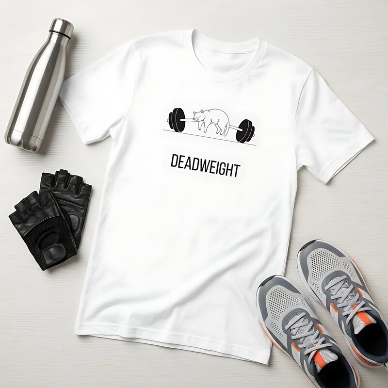 Deadweight weightlifting cat t-shirt - funny gym cat gift by The Cuddly Cat Company