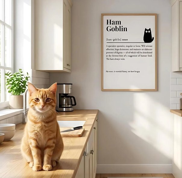 Ham Goblin cat definition print wall art - featuring Crumpet the orange tabby - The Cuddly Cat Company