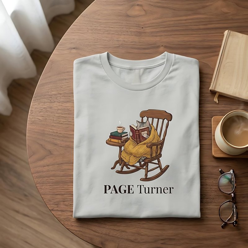 Page Turner bookish tabby cat t-shirt - cozy reader gift for book worm cat lovers