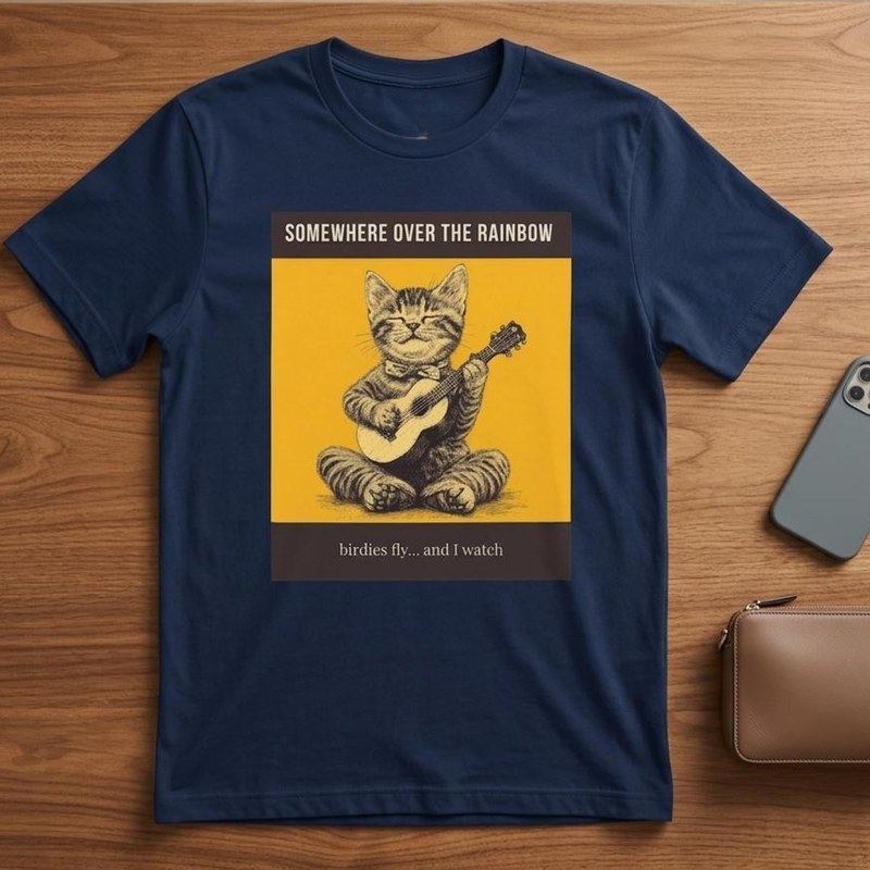Ukulele Cat Somewhere Over The Rainbow tabby cat t-shirt - ukulele player gift
