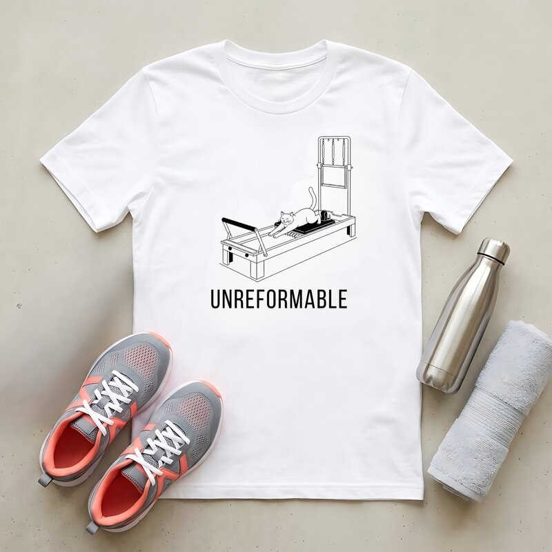 Unreformable sarcastic cat pilates t-shirt - vintage style cat lover tee by The Cuddly Cat Company