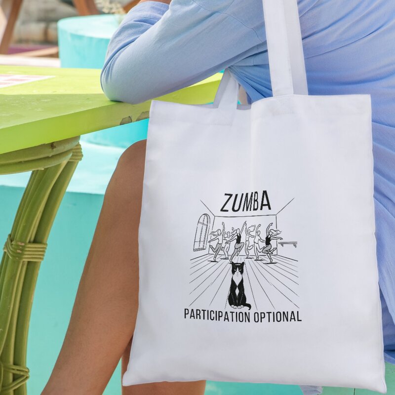 Zumba Participation Optional cat tote bag - funny dance class gift by The Cuddly Cat Company